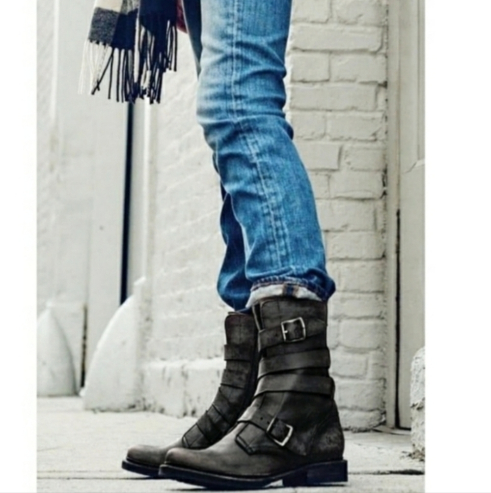 FRYE Veronica Tanker Black Combat Boot Sz 8.5